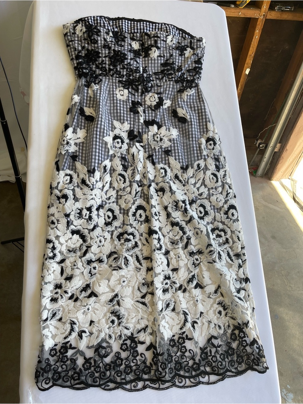 Sam Edelman Black and White Strapless Floral Lace Dress - Picture 10 of 13